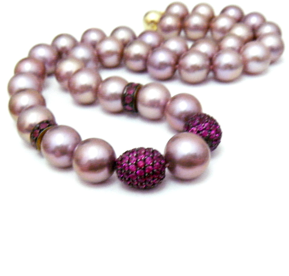 Pink/Lavender Freshwater Pearls and Ruby Beads Necklace